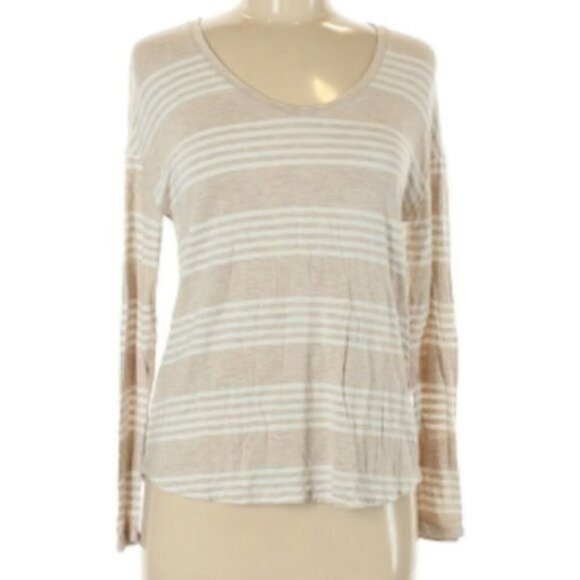 Banana Republic Long Sleeve Tan White Stripes - Picture 1 of 8